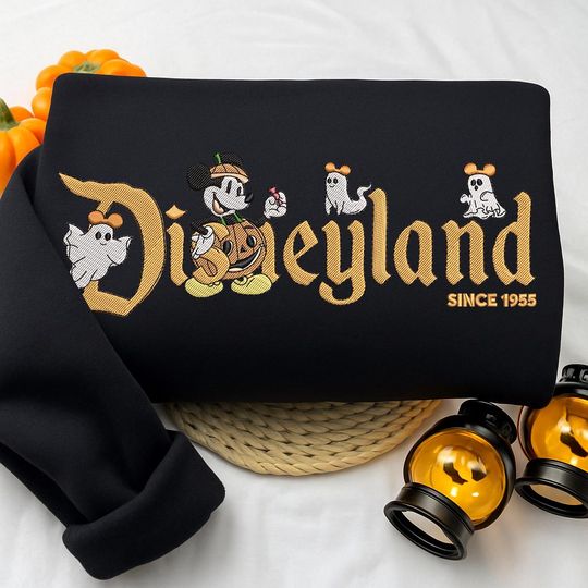 Halloween MK Mouse Pumpkin Ghost Embroidered Sweatshirt, Halloween WDW Cartoon Embroidered Shirt, Magic Kingdom Shirt, Mk Mouse Fan Gift