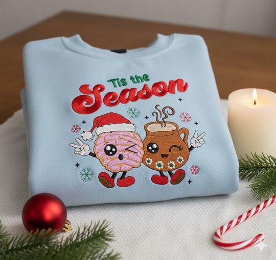 Discover Tis The Season Embroidered Sweatshirt, Christmas Cookie An Tea Embroidered Shirt, Christmas Gift, Winter Gift