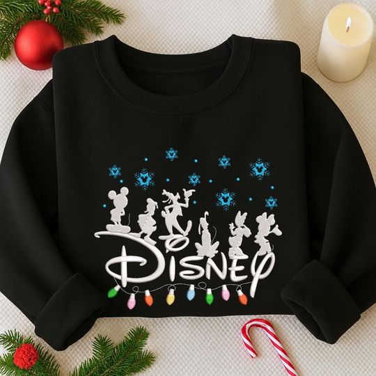 Christmas WDW Cartoon Embroidered Sweatshirt, Mk Friends Embroidered Shirt, Magic Kingdom Shirt, Merry Christmas Gift
