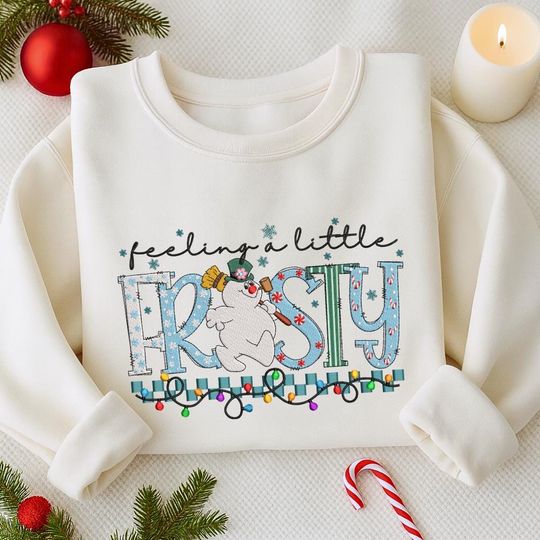Discover Feeling A Little Frosty Embroidered Sweatshirt, Christmas Snowman Embroidered Shirt, Merry Christmas Shirt, Winter Gift