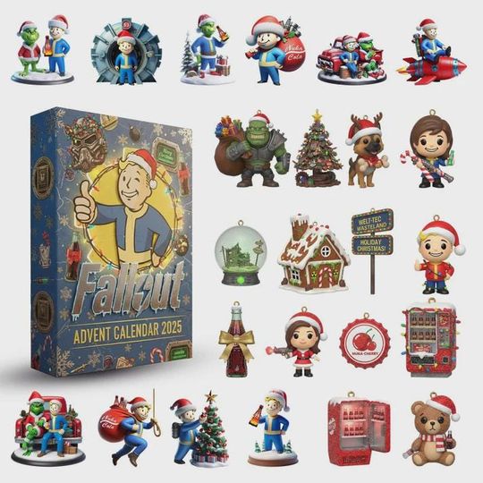 Falllout Advent Calendar 2025, 24 Vault Boy Mini Figures & Ornaments, Nuka Cola Christmas Box, Gamer Gift for Falllout Fans