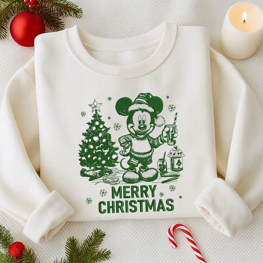 Discover Christmas WDW Cartoon Embroidered Sweatshirt, Christmas MK Mouse Embroidered Shirt, Merry Christmas Shirt, Winter Gift
