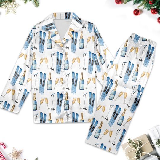 Discover Apres Ski Champagne Pajamas Set, Apres Ski Party Pajamas Gift For Family, Apres Ski Champagne Skiing Snowboard Pajama, Snowboard Pyjamas