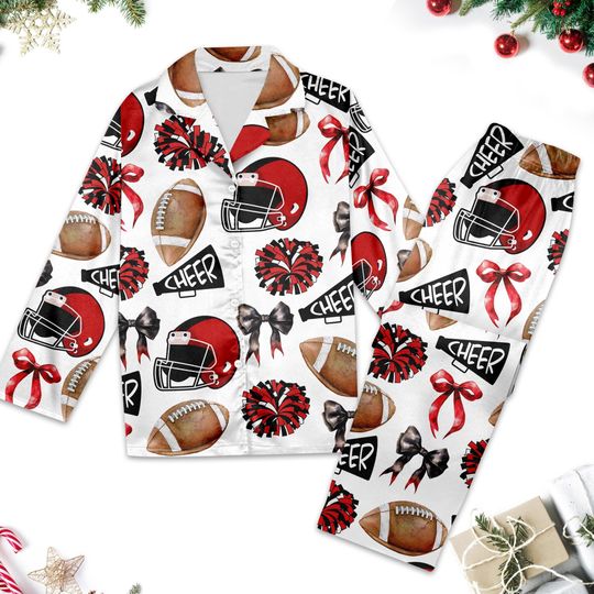Discover Cheer Football Coquette Bows Pajamas Set, Cheer Football Pajamas Gift For Family, Football Pyjamas Set, Sports Football Lover Gift For Fan