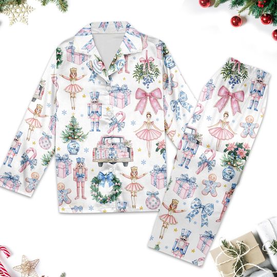 Coquette Nutcracker Christmas Pajamas, Christmas Nutcracker Pajamas Set, Chinoiserie Xmas Holiday Party, Nutcracker Pajamas Gift