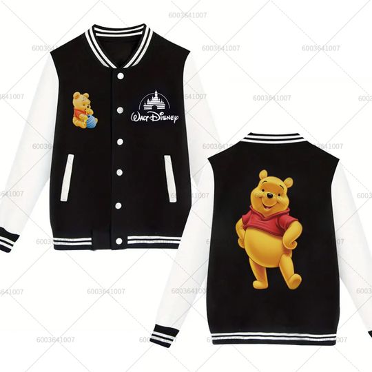 Discover Couple Disney Winnie The Pooh Bear Men's Women Baseball Jacket Sport Autumn Winter Classic Coats Fleece O-Neck Streetwear Hoodie