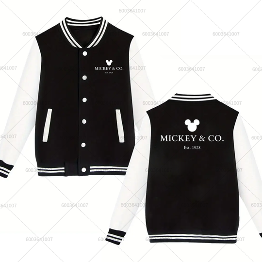 Discover Men's Disney Mickey Mouse 1928 Women Baseball Jacket Sports Autumn Winter Fashion Classic Coats Fleece O-Neck Streetwear Hoodies