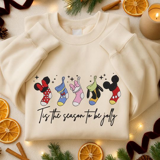 Discover Tis The Season To Be Jolly Embroidered Sweatshirt, Christmas WDW Cartoon Embroidered Shirt, MK Mouse Hoodie, Merry Christmas, Winter Gift