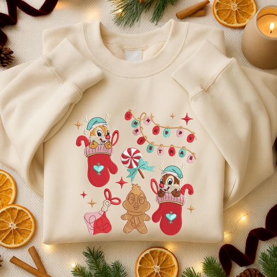 Discover Christmas Chipmunk Embroidered Sweatshirt, Christmas WDW Cartoon Embroidered Shirt, Merry Christmas Hoodie, Chipmunk Fan Gift, Winter Gift