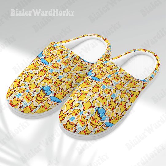 Discover Mouse Anime Slippers - Adorable Yellow Mouse Anime House Shoes - Manga Indoor Footwear Gamers Gift Slippers for Cartoon Lovers