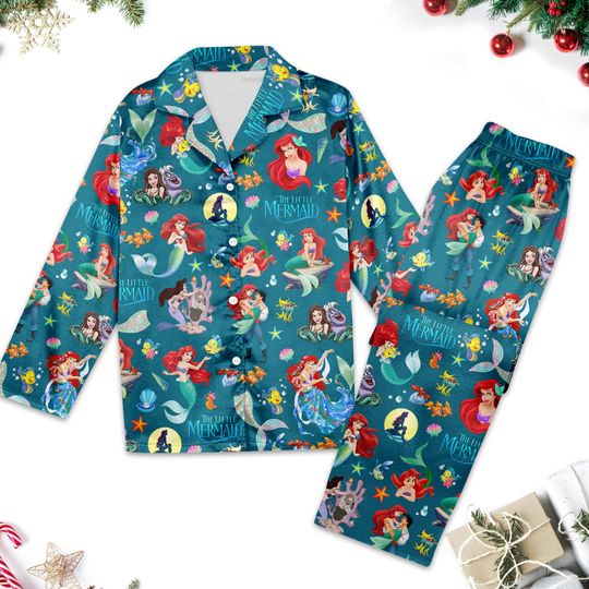 Discover Disney Princess Christmas Pajamas Set, The Little Mermaid Pajama, Magic Kingdom Shirt, Disneyland Trip Gift, Disney Princess Pyjamas