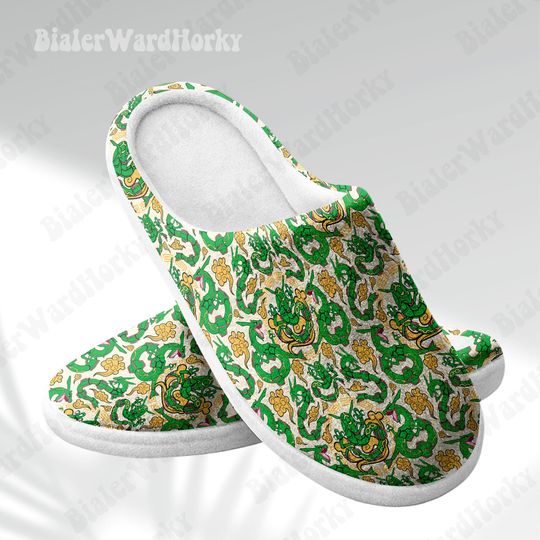 Discover Rayquaza Slippers - Green Dragon Anime House Shoes - Legendary Sky Serpent Manga Indoor Footwear Gamers Gift Slippers for Anime Lovers