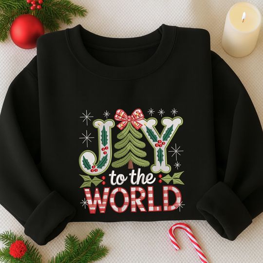 Christmas Joy To The World Embroidered Sweatshirt, Christian Christmas Embroidered Shirt, Merry Christmas Shirt, Winter Holiday Gift