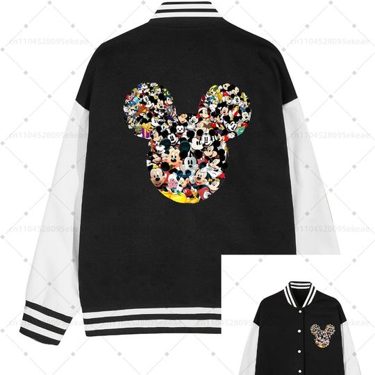 Discover DISNEY Mickey and Minnie Baseball Jacket Men Fashionable Sports and Leisure Autumn Winter Jacket Loose Cartoon Top Teenagers