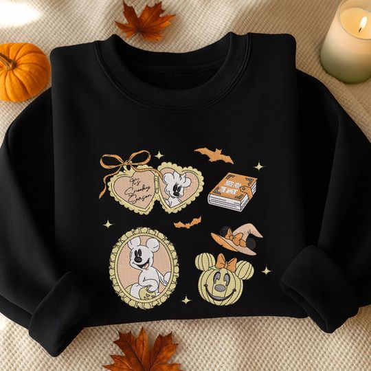 Halloween MK Ghost Witch Pumpkin Embroidered Sweatshirt, WDW Cartoon Embroidered Shirt, MK Mouse Shirt, Magic Kingdom Shirt