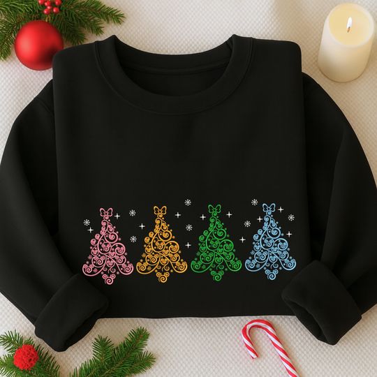Discover Christmas Trees Embroidered Sweatshirt, Christmas Pattern Embroidered Shirt, Merry Christmas Shirt, Merry And Bright Shirt, Christmas gift