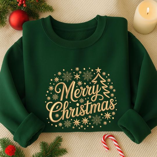 Discover Merry Christmas Embroidered Shirt, Christmas Snow And Tree Embroidered Sweatshirt, Christmas Night Shirt, Winter Season Gift