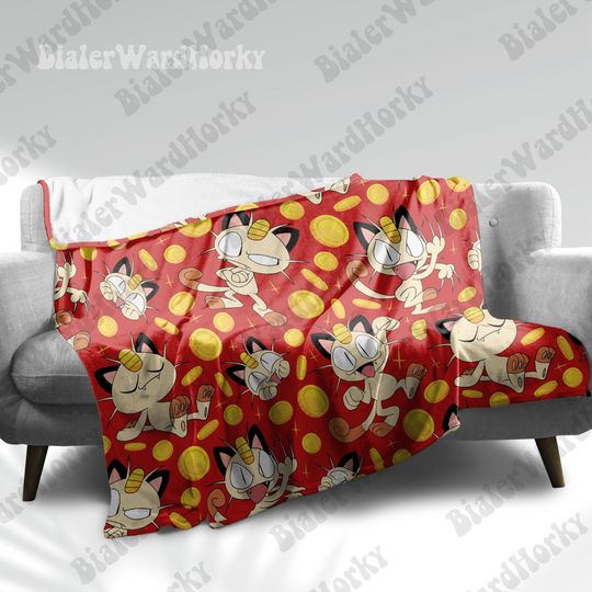 Discover Meowth Fleece Blanket: Cozy Anime Video Game Decor