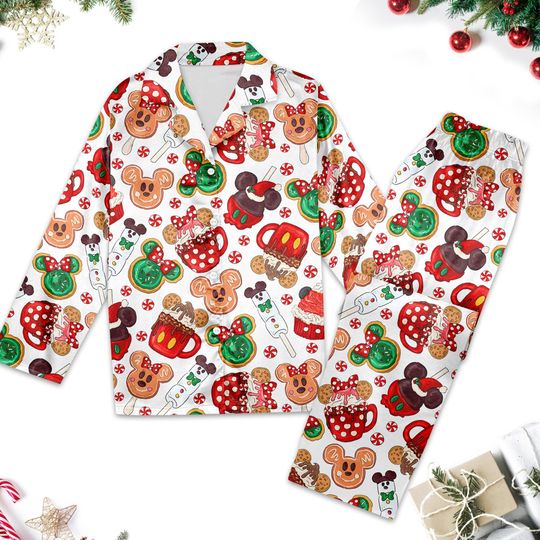 Discover Disney Mickey Mouse Christmas Pajamas Set, Mickey Mouse Xmas Pajama Set, Minnie Mouse Cartoon Holiday Shirt, Magic Kingdom Pyjamas