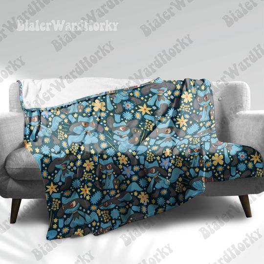 Lucario Blanket Cozy Blanket - Aura Anime Blue Style Throw - Dynamic Energy Plush Home Decor