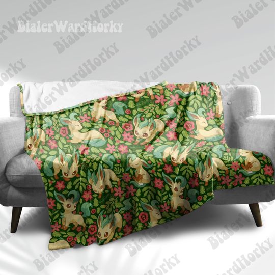 Discover Leafeon Evolution Blanket: Grass Type Evolutions Anime Cozy Blanket, Funny Game Throw Blanket, Gamer Decor Gift