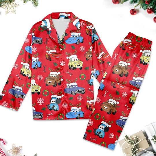 Discover Disney Pixar Car Christmas Pajamas, Mcqueen Mater Sally Luigi Santa Pajamas Set, Xmas Car Family Holiday Gift, Car Pyjamas Set