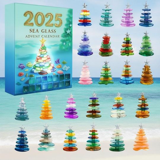 Discover Sea Glass Christmas Advent Calendar 2025, Sea Glass Xmas Calendar, Calendar With Acrylic Christmas Ornaments, Countdown Calendar