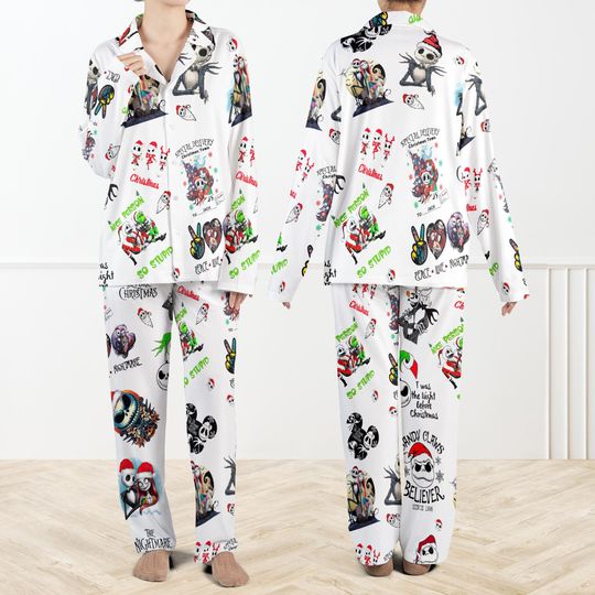 Nightmare Before Christmas Pajamas Set For Women And Kids, Jack Skellington Sleepwear, Gothic Christmas PJs, Spooky Holiday Loungewear