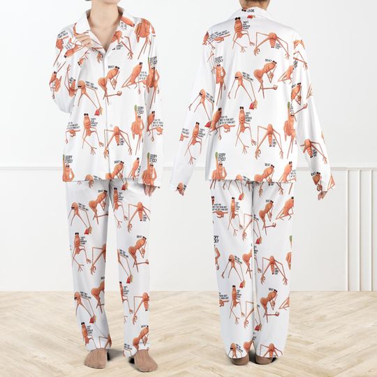 Marcus The Worm Silky Pajama Set For Women And Kids, Funny Meme Sleepwear, Viral Cartoon PJs Gift for Men Women, Comedy Lounge Set