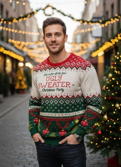 Discover Christmas Tree Ugly Christmas Sweater Reindeer Sweater Festive Knit Gift for Men Women Xmas Holiday