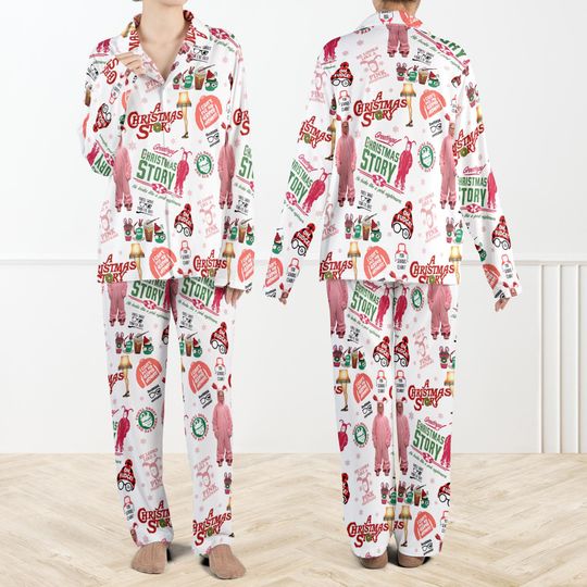 A Christmas Story Pajama Set For Women And Kids, Funny Pink Bunny PJs, Retro Holiday Sleepwear, Cozy Matching Family Christmas Gift