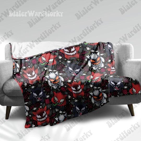 Gengar Spooky Blanket: Legendary Anime Cozy Blanket, Style Throw, Soft Plush Spooky Blanket, Unique Anime Print Cozy Blanket