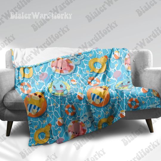 Discover Summer Manga Fleece Blanket: Psyduck, Squirtle, Kirby - Anime Game Gift