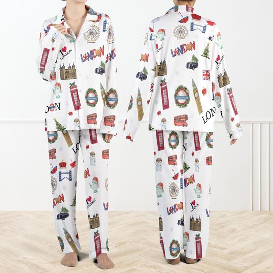 Discover Christmas In London Pajama Set For Women And Kids, British Holiday Sleepwear Set, Cute London Travel Outfit,Cozy Winter PJs Gift