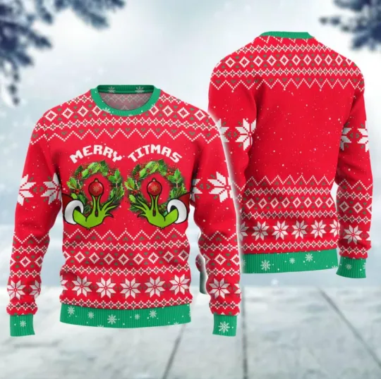 Funny Merry Titmas Ugly Christmas Sweater, Hilarious Chest Holiday Sweatshirt