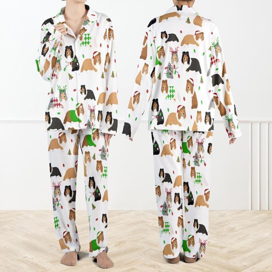 Discover Christmas Rough Collie Pajama Set For Women And Kids, Cute Dog Holiday PJs, Funny Xmas Sleepwear, Pet Lover Gift Set
