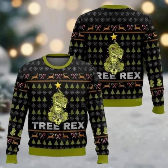Discover BG Christmas Tree-Rex Ugly Sweater, Dino T-Rex Xmas Sweater