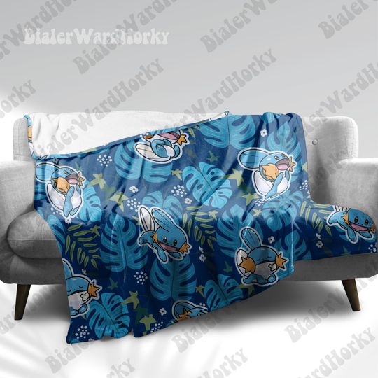 Discover Mudkip Tropical Fleece Blanket: Hawaii Style Kawaii Anime Blanket