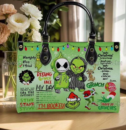 Discover funny character Christmas Leather Handbag, funny character Christmas Shoulder Bag, Christmas Vintage Crossbody Bag, Top Handle Bag