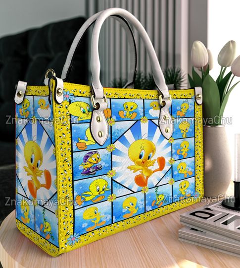 Tweety Bird Leather Handbag, Tweety Bird Shoulder Bag, Vintage Crossbody Bag, Christmas Top Handle Bag
