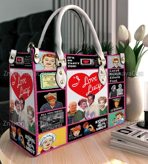 I Love Lucy Leather Handbag, I Love Lucy Shoulder Bag, Vintage Crossbody Bag, Top Handle Bag