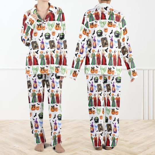 Retro Halloween Bad Witches Pajama Set For Women, Hocus Pocus Witch Pajamas Set, Halloween Magic Sleepwear, Spooky Cozy PJs for Women