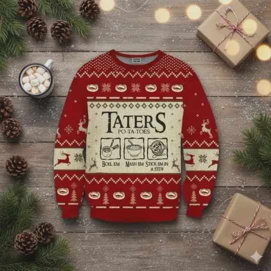 Discover Taters Potatoes Ugly Christmas Sweater, Lord of the Rings Christmas Sweater
