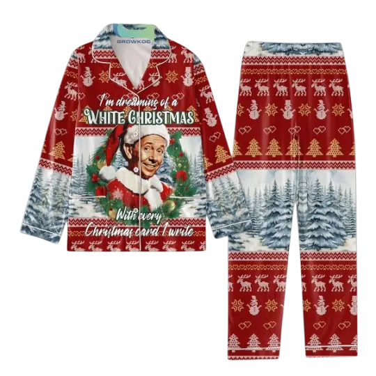 White Christmas Pajamas Set with Christmas Card Print