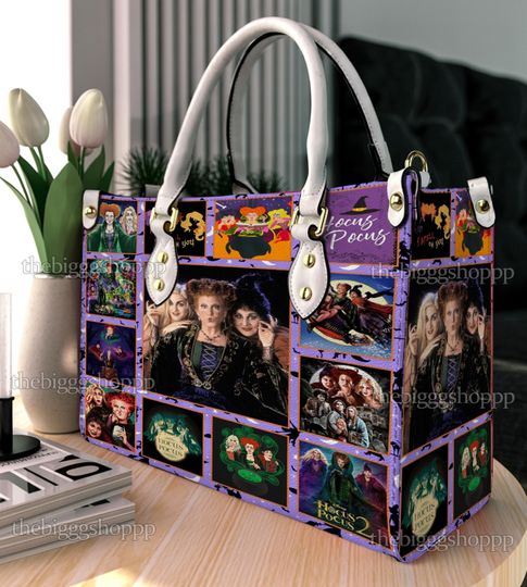 Discover Hocus Pocus Leather Handbag, Hocus Pocus Woman Shoulder Bag, Christmas Vintage Crossbody Bag, Top Handle Bag