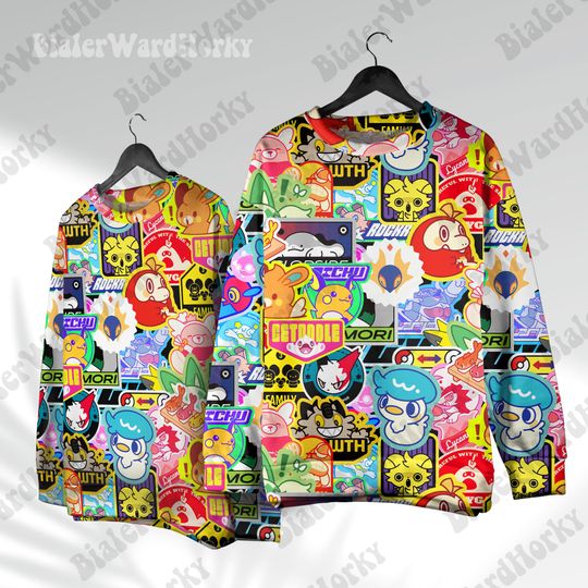 Discover Anime Stickers Hoodie Sweatshirt: Sticker Stacked Video Game Colorful Anime Sweatshirt