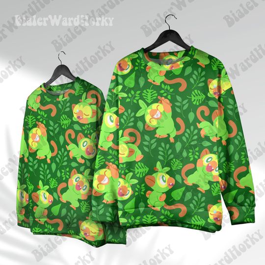 Grookey Tropical Hoodie Sweatshirt Grass Starter Cute Shirt Gen 8 Anime Hoodie Funny Video Game Gifts