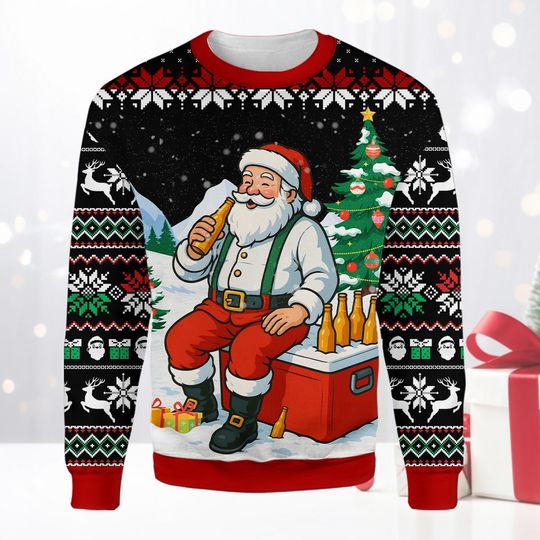 Discover Fake Ugly Christmas Sweater Beer Santa, Funny Drinking Xmas Sweatshirt for Craft Beer Lovers