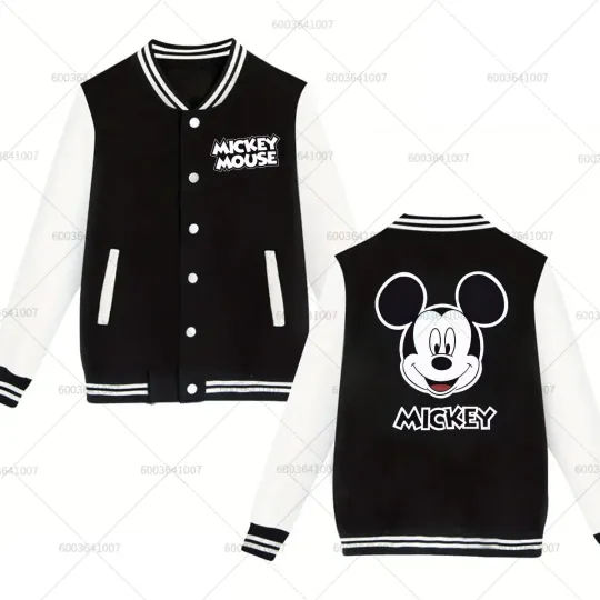 Discover Couple Disney Minnie Mickey Mouse Men's Women Baseball Jacket Sports Autumn Winter Classic Coats Fleece O-Neck Streetwear Hoodie