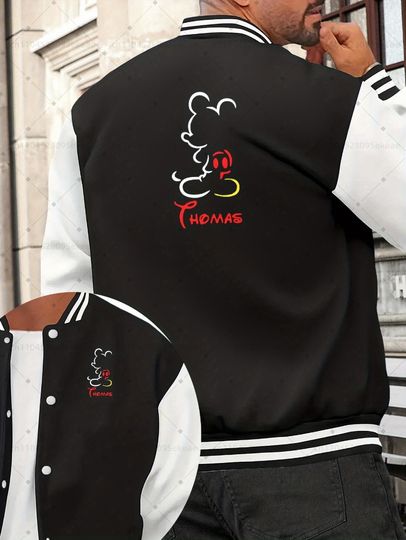 Discover DISNEY Mickey Mouse Graphic Baseball Jacket Men Fashionable Sports and Leisure Autumn Winter Jacket Loose Cartoon Top Teenagers